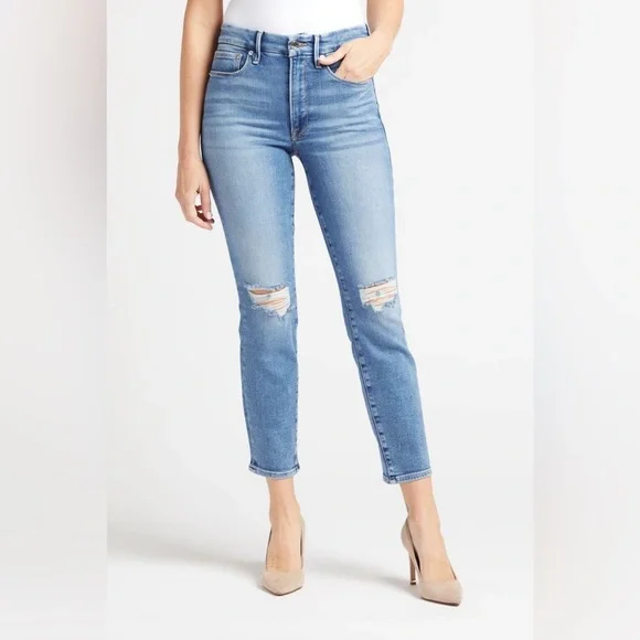 Good American-GOOD LEGS RIPPED HIGH WAIST SKINNY CIGARETTE JEANS IN  INDIGO013
